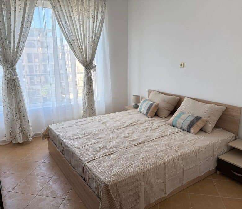 Bright and airy bedroom with large windows and sea views in Solis, Sunny Beach.