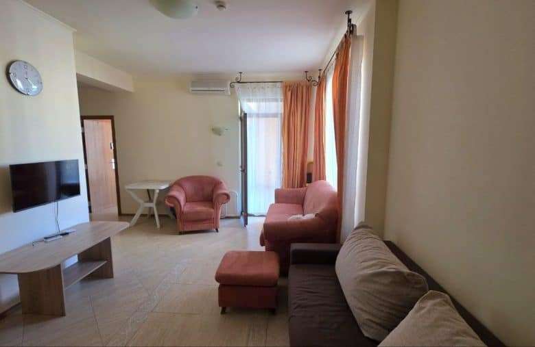 Interior of a 1-bedroom apartment with pool view in Palazzo, Sunny Beach.
