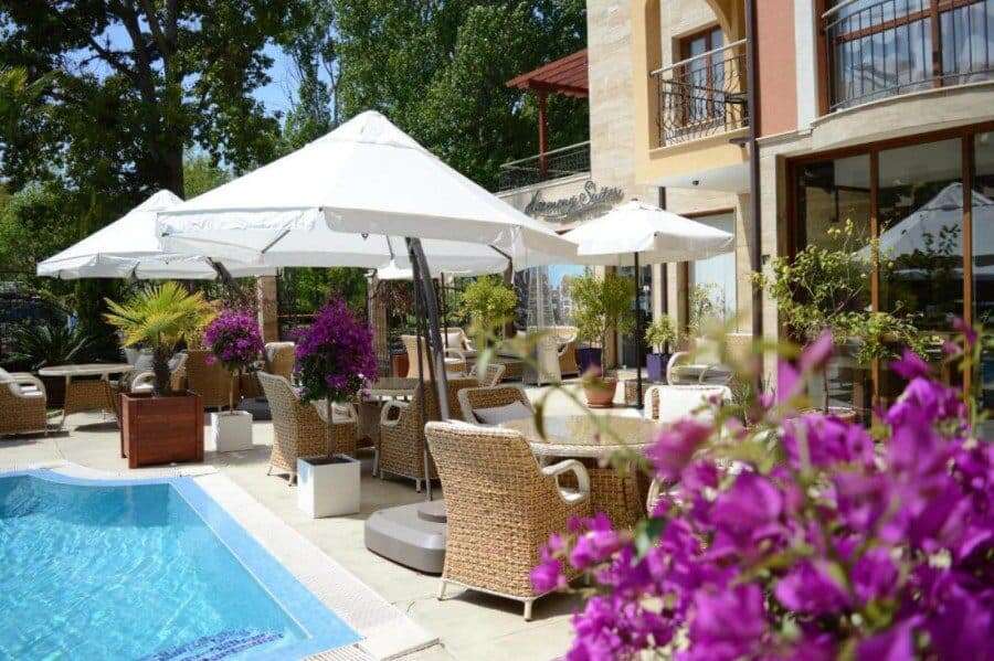 Pool view 1-bedroom apartment with outdoor seating in Harmony Suites, Jungle, Sunny Beach.