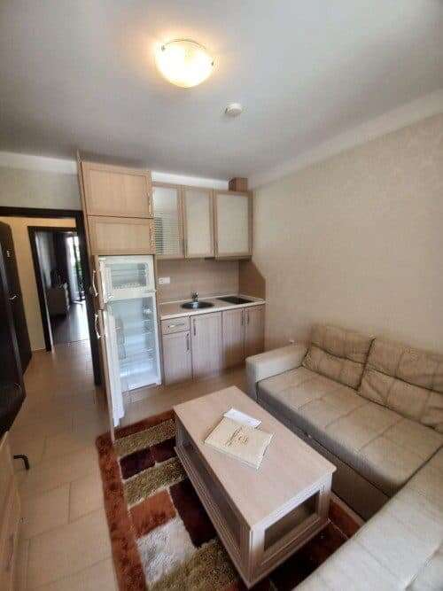 Cozy 1-bedroom apartment with kitchenette and living area in Harmony Suites.