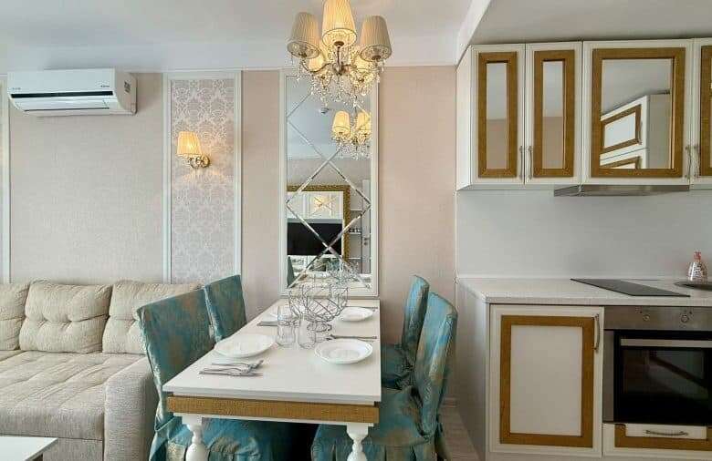 Bright interior of a luxury 1-bedroom apartment in Harmony Suites, Monte Carlo, Sunny Beach.
