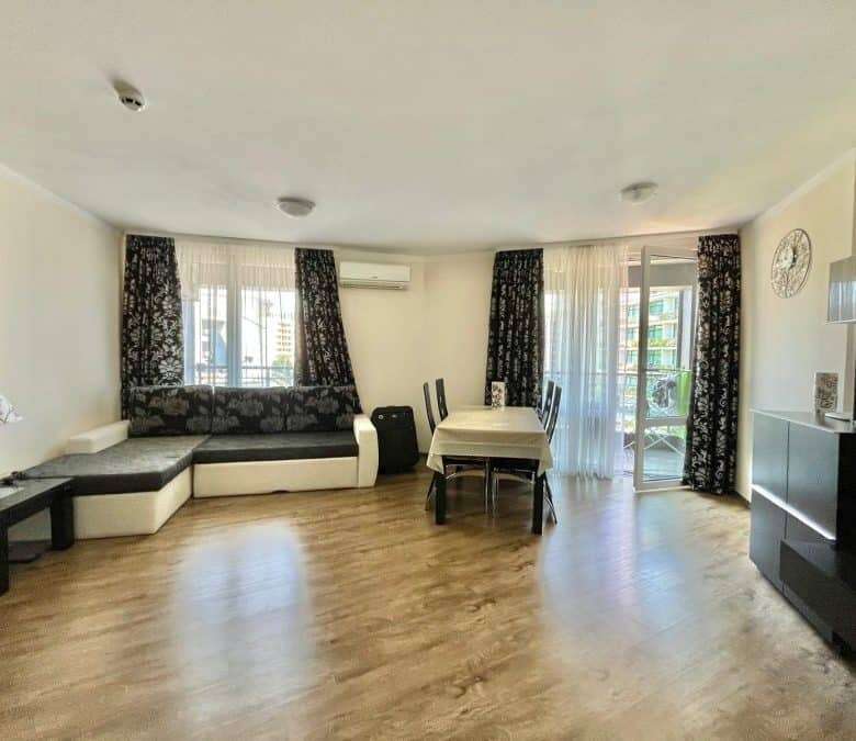 Spacious 1-bedroom apartment in Sunny Beach Plaza, 100m from the sea, with bright living area and ba.