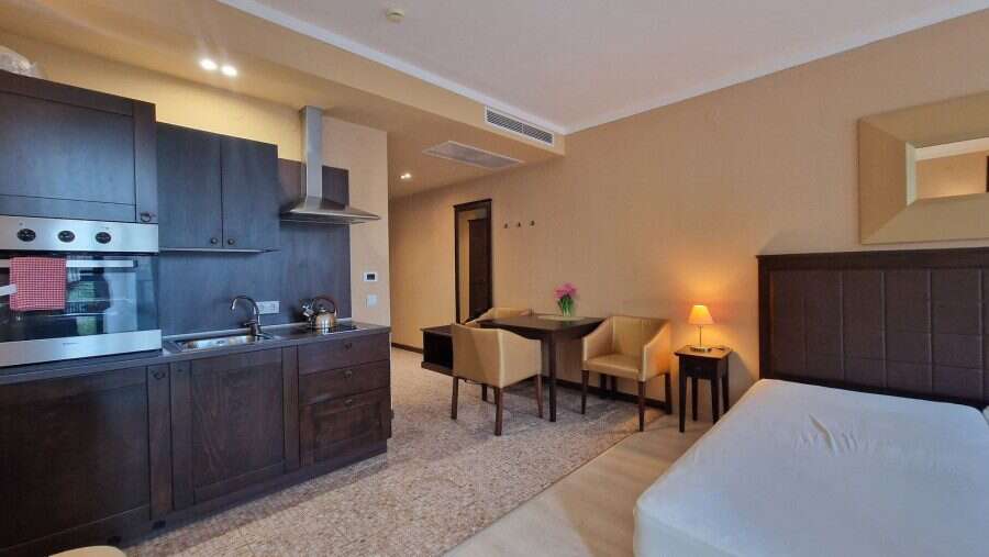 Bright studio apartment with pool view in Barcelo Royal Beach, Sunny Beach, featuring modern ameniti.