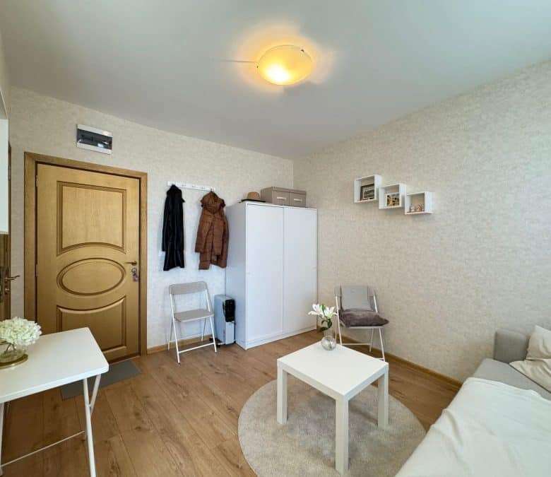 Fully furnished 30 sq.m. studio in Aphrodite Park, Sunny Beach, with modern decor and compact living.