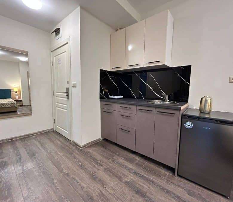 Studio apartment with kitchen area, 34 sq.m., located on the ground floor of Tarsis Club and SPA.