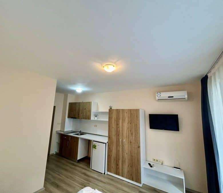 Bright fully furnished studio with garden views, 31 sq.m., in Apollon apartments, Ravda.