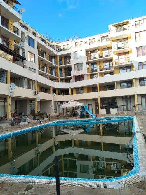 Apartment complex with swimming pool in Sunny Beach, Bulgaria.