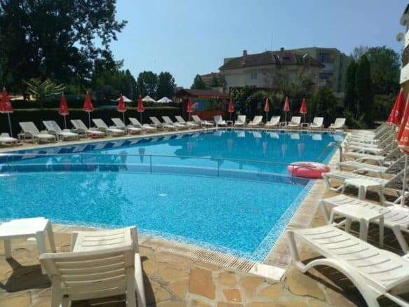 Poolside relaxation at Blue Summer complex, Sunny Beach, Bulgaria.