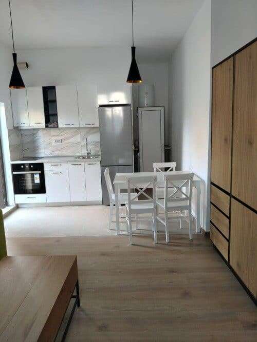 Modern kitchen and dining space in a sunny studio apartment at Blue Summer complex, Sunny Beach, Bul.