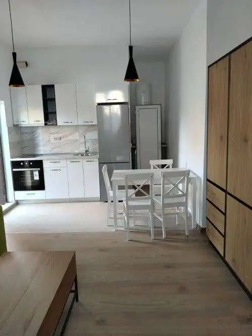 Modern kitchen and dining space in a sunny studio apartment at Blue Summer complex, Sunny Beach, Bul.