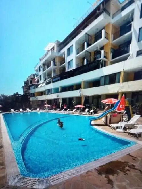 Bright outdoor pool at Blue Summer complex in Sunny Beach, Bulgaria.