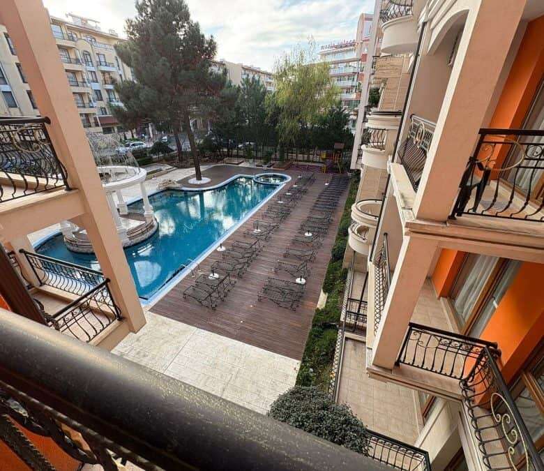 Bright 2 Bed 2 Bath apartment in Harmony Palace, Sunny Beach, with pool access and balcony views.