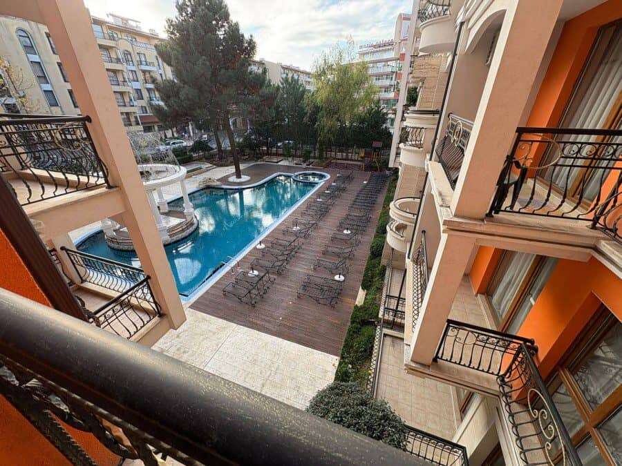 Bright 2 Bed 2 Bath apartment in Harmony Palace, Sunny Beach, with pool access and balcony views.