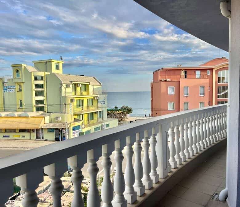 Sea view 1-bedroom apartment just 30m from the beach in Nessebar, offering stunning ocean vistas and.