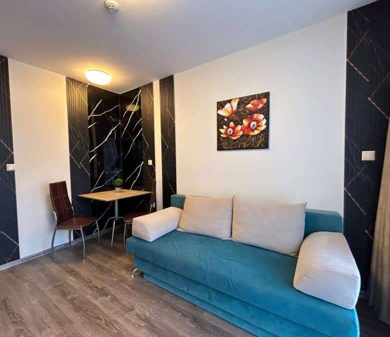 Cozy living room in a 1-bedroom apartment at Tarsis - Club & Spa, Sunny Beach.