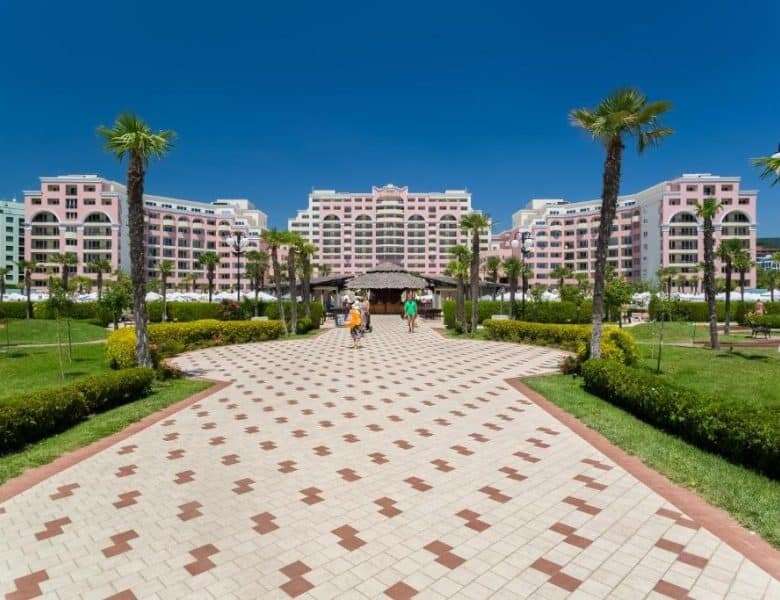 Modern beachfront apartment with stunning sea views in Majestic Sunny Beach resort.