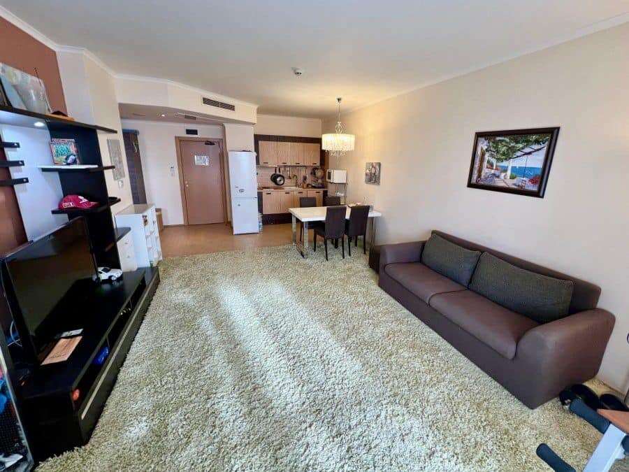 Spacious 1 BED Apartment with Sea Views in Majestic Bright living room with large windows overlooking the sea in Sunny Beach.
