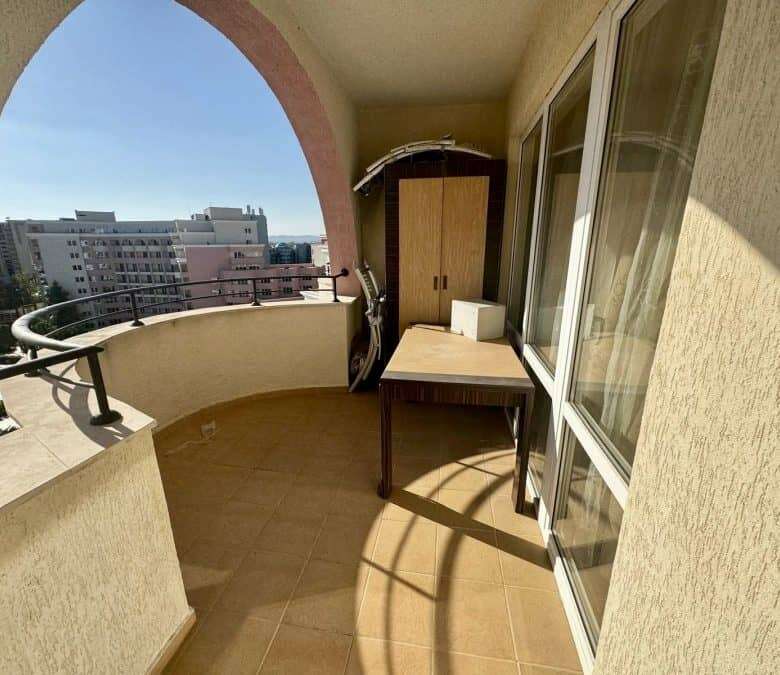 Sea view balcony of a large 1-bedroom apartment in Sunny Beach, perfect for relaxing and enjoying pa.