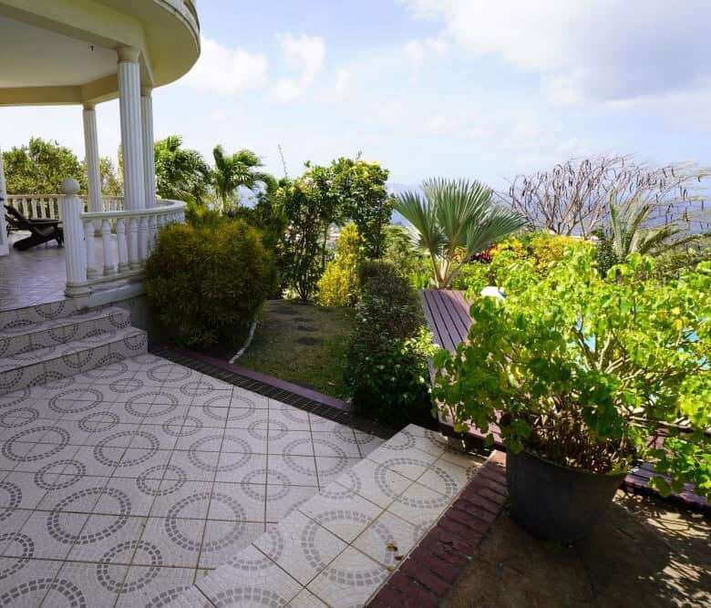 Garden and terrace of a luxury villa in Harmony Hall, Prospect, St. Vincent.