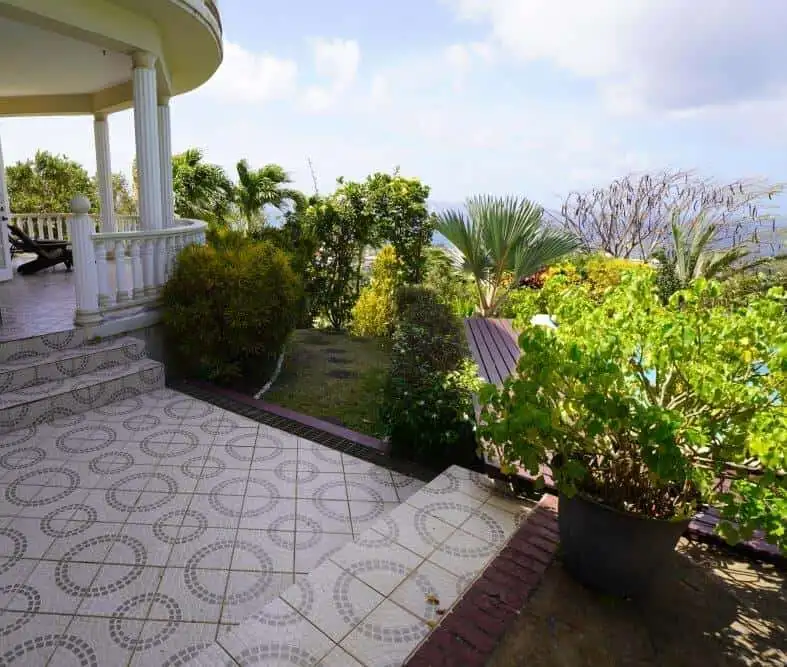 Garden and terrace of a luxury villa in Harmony Hall, Prospect, St. Vincent.
