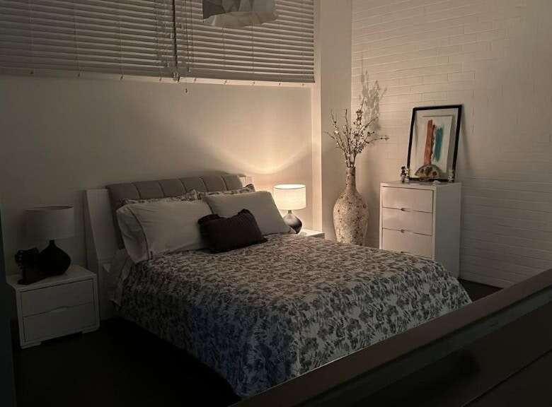 Modern bedroom in luxury Panama City apartment for sale.