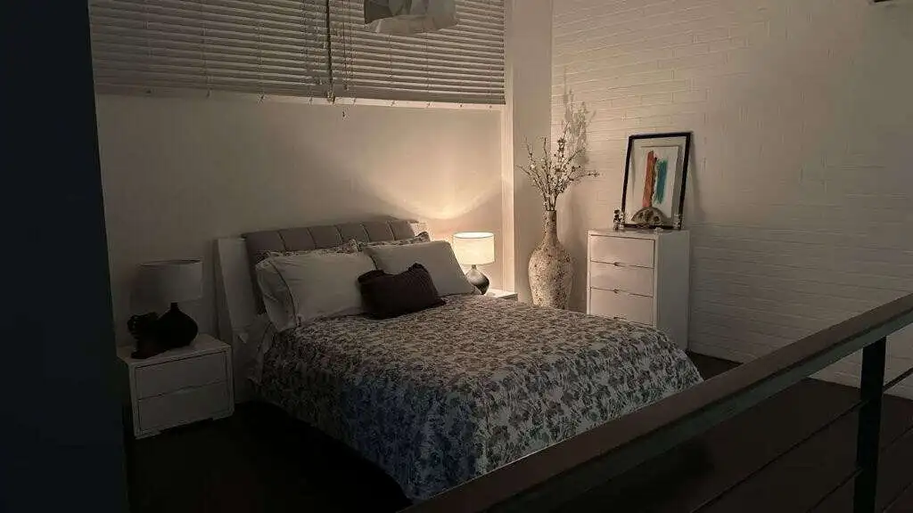 Modern bedroom in luxury Panama City apartment for sale.
