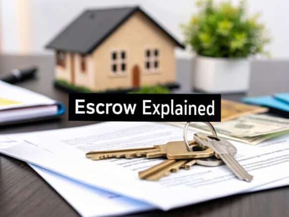 Keys on documents with house model, representing property purchase process.