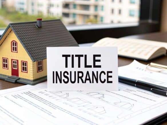 Home insurance policy document on desk with house model and plans.