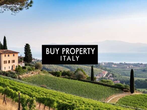 Scenic view of Italian vineyards and countryside for property investment.