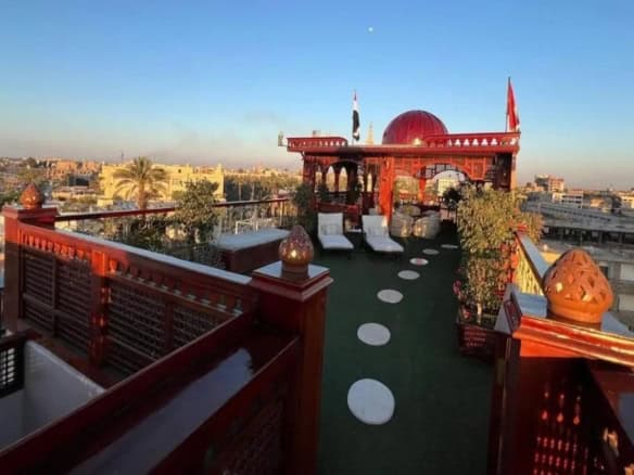Penthouse terrace with stunning Nile River views in Luxor, Egypt.