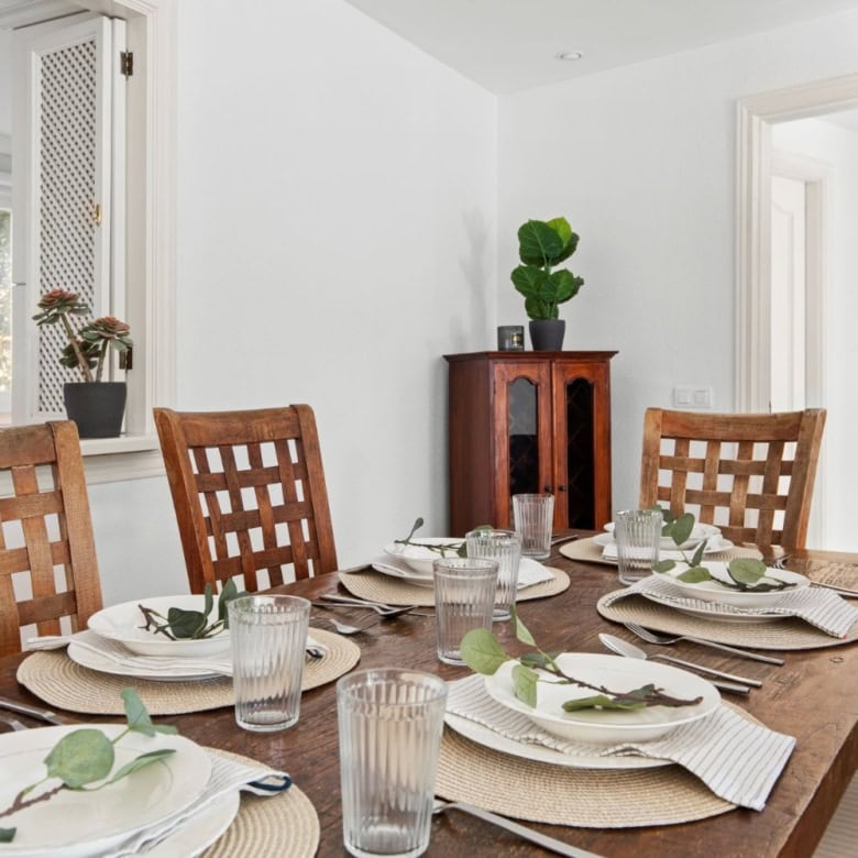 Beautiful dining area in a luxury beachfront property.