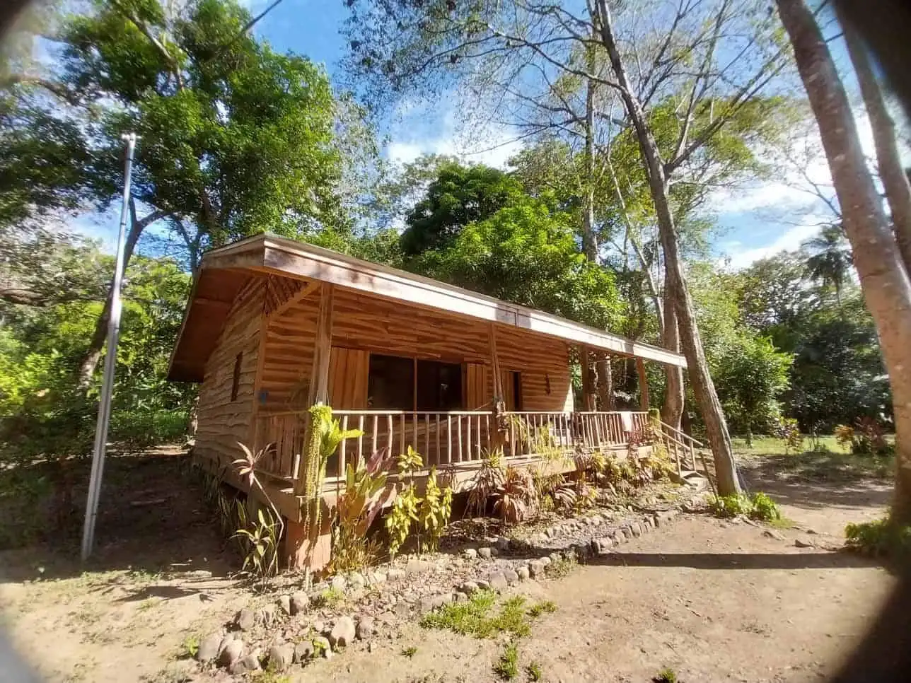 Charming wooden house for sale in Vainilla, Costa Rica, surrounded by lush greenery and nature.