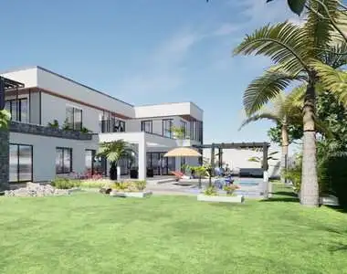 Modern resort and residences in Ngaparou with pool and lush gardens.