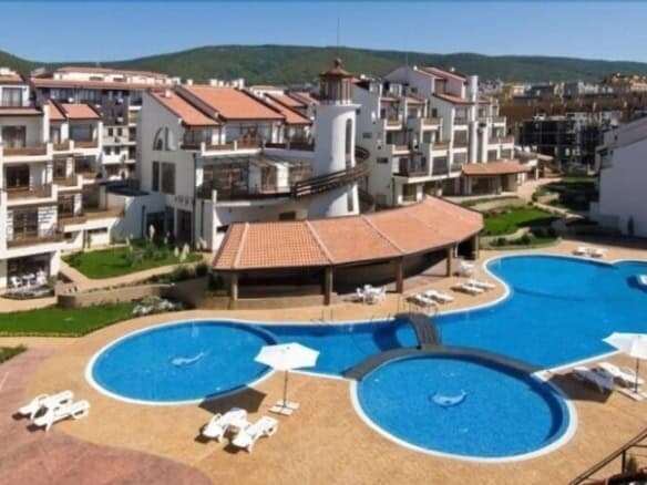 Apartment complex with pool near the sea in Sveti Vlas, Bulgaria.