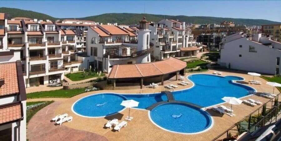 Apartment complex with pool near the sea in Sveti Vlas, Bulgaria.