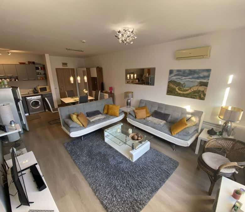Stylish 1-bedroom apartment with modern decor in Vineyards SPA Resort, near the sea.