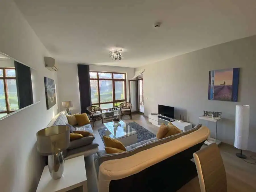 Spacious 1-bedroom apartment with modern decor in Vineyards SPA Resort, near the sea.