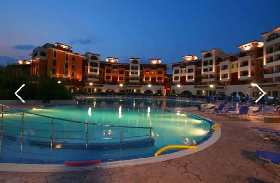 Pool view from a studio apartment at Marina Cape, Aheloy, Black Sea Coast.