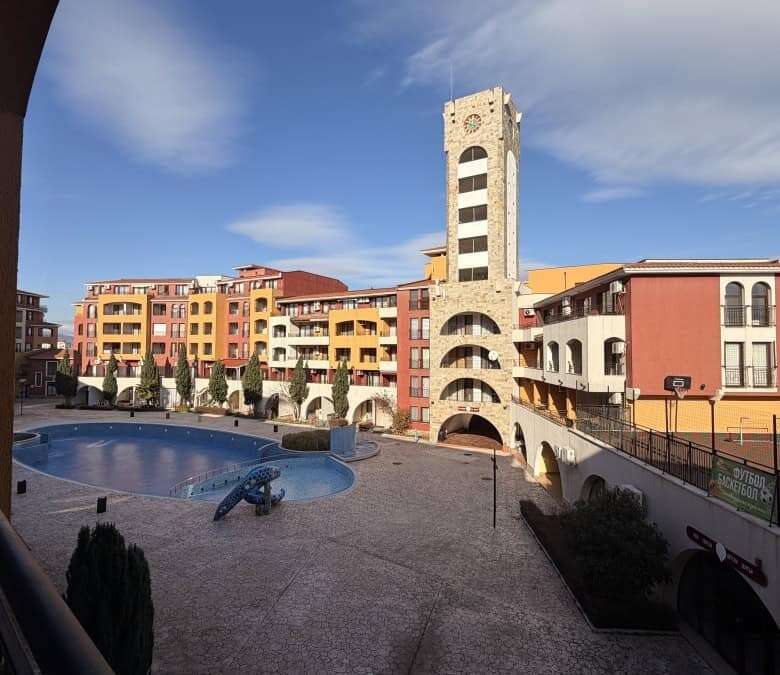 Sea view studio apartment with pool access in Marina Cape, Aheloy, on Bulgaria's Black Sea Coast.