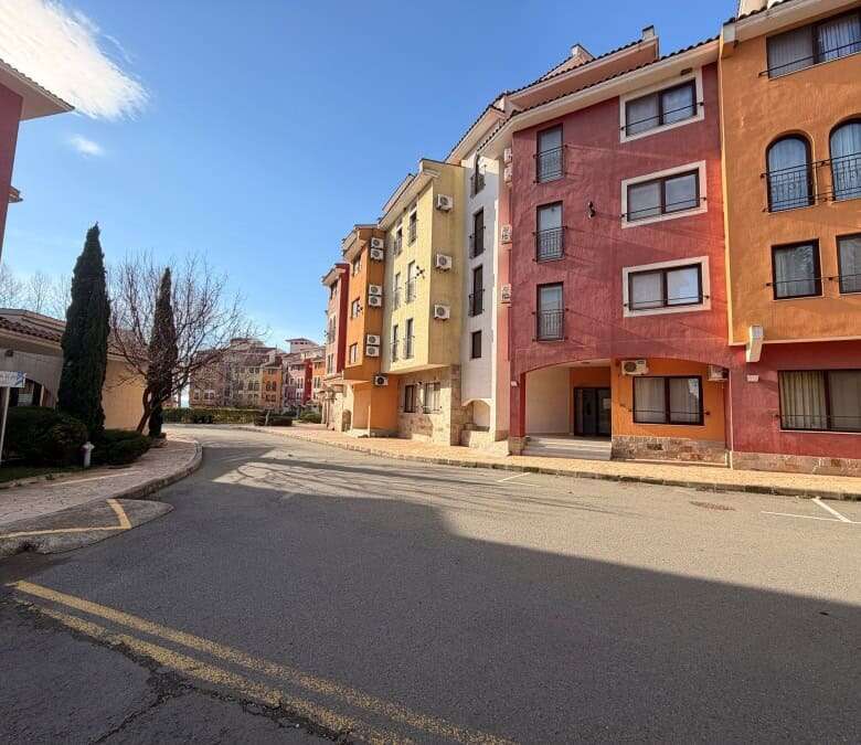 Modern studio apartment with pool views in Marina Cape, Aheloy, on Bulgaria's Black Sea Coast.