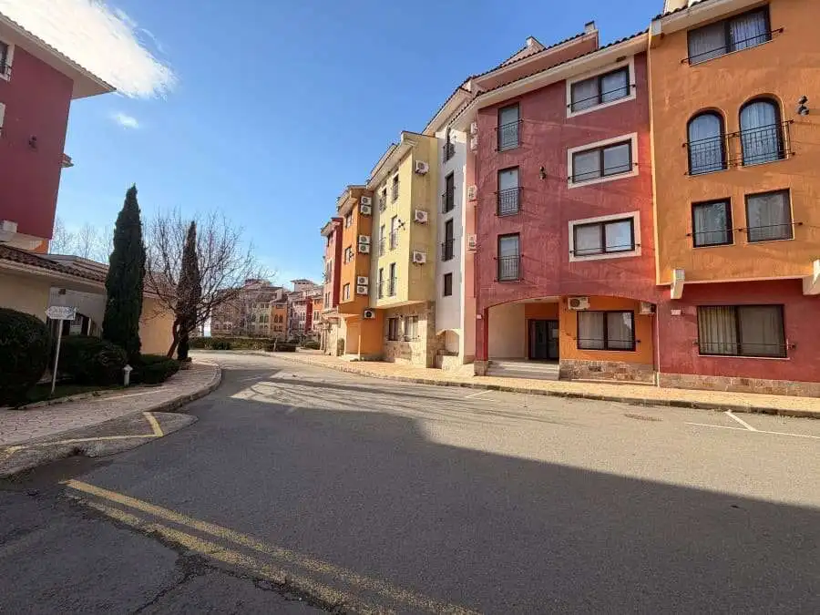 Modern studio apartment with pool views in Marina Cape, Aheloy, on Bulgaria's Black Sea Coast.
