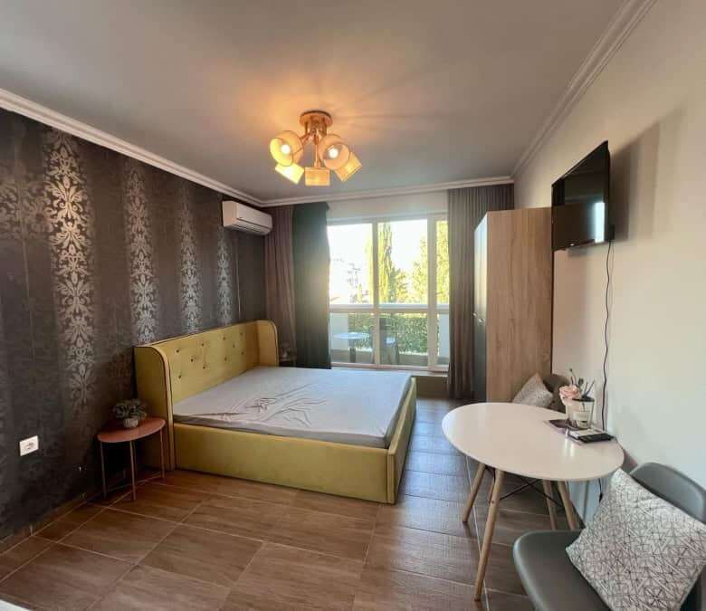 Bright studio in Magnolia Residence 5, Sunny Beach, featuring modern decor and a balcony with scenic.