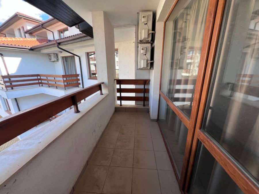 Balcony view of a 1-bedroom apartment in Gardenia Hills, outskirts of Sunny Beach.
