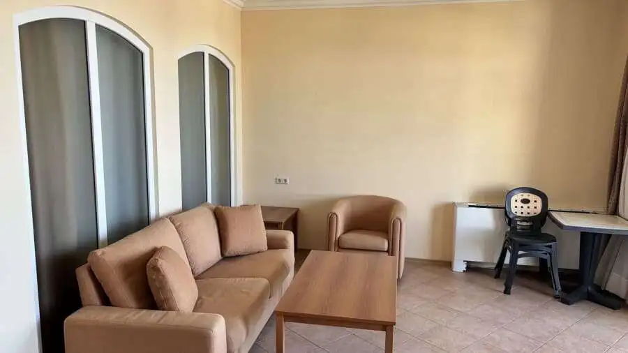 Interior view of a 1-bedroom apartment with sea views at Sunset Resort, Pomorie.