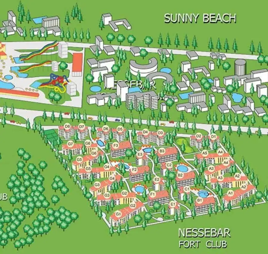 Apartment in Nessebar Fort Club, Sunny Beach, Bulgaria, with 56 sq.m., fully furnished.