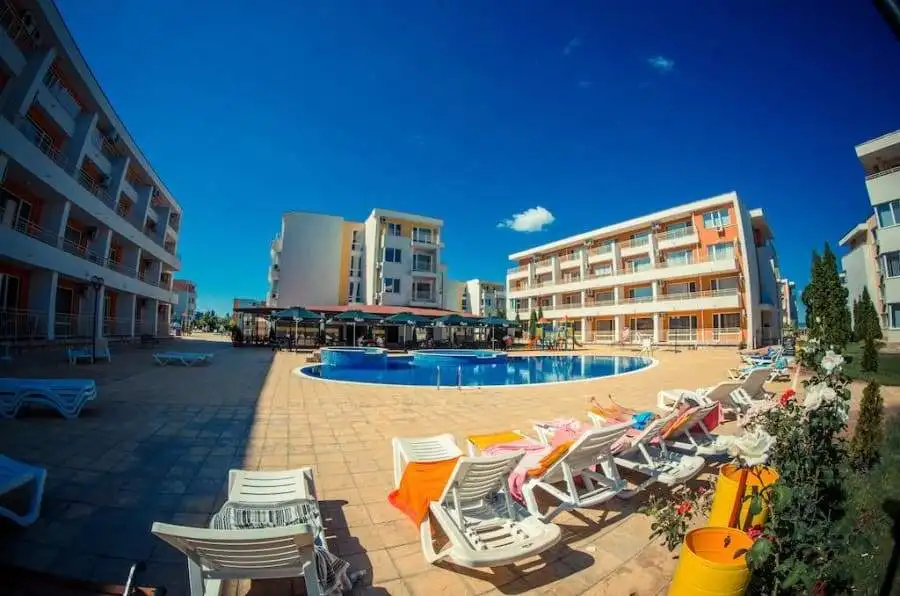 Modern apartment complex with pool in Nessebar Fort Club, Sunny Beach.