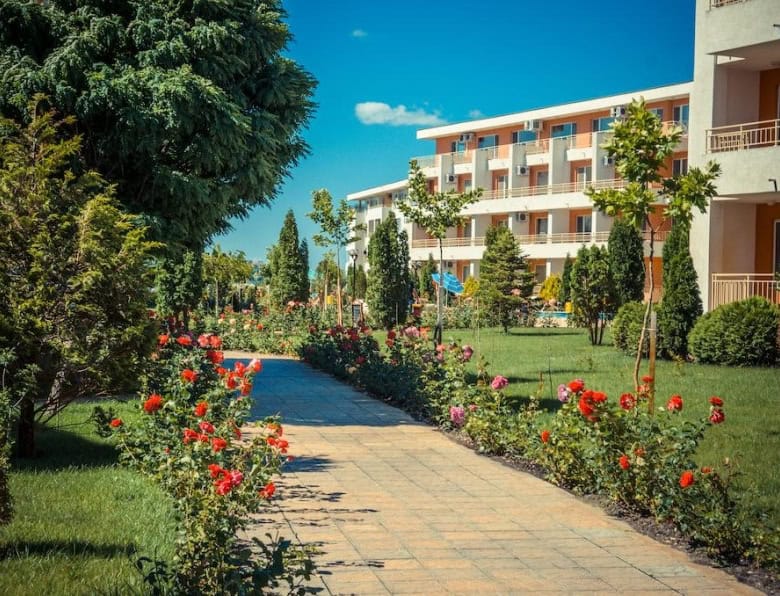 Beautiful garden and pathway in Nessebar Fort club, Sunny Beach.