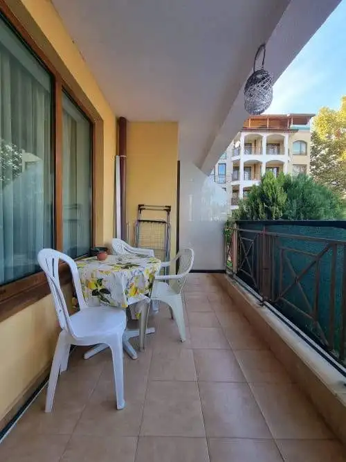 Apartment balcony with pool view in Golden Dreams, Sunny Beach, 66 sq.m.