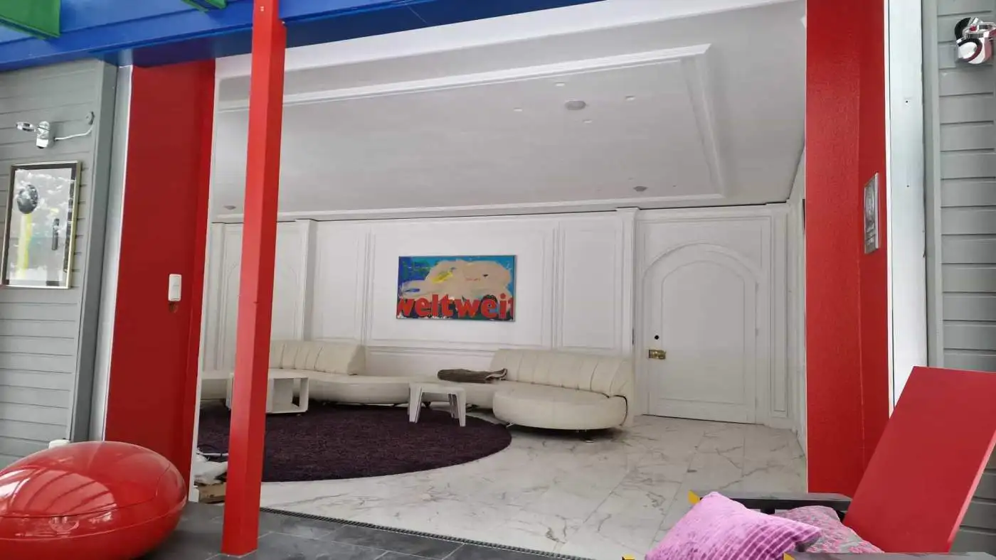 Spacious living room of a luxury 6-bedroom villa in Bad Harzburg, Niedersachsen, Germany. Modern des.