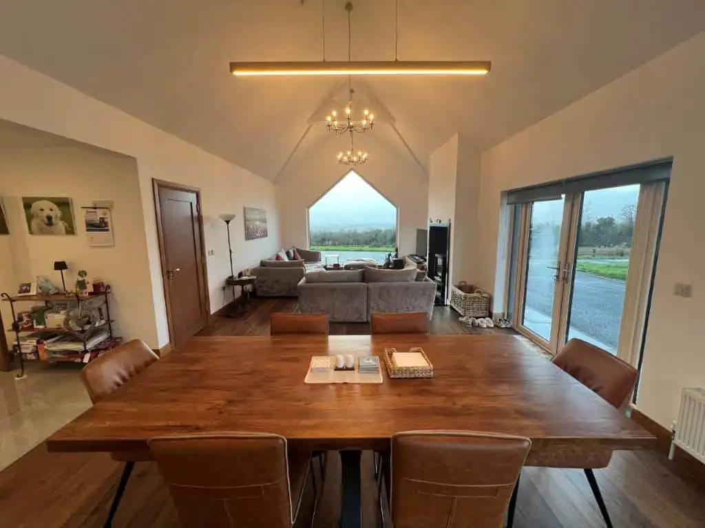 Spacious living area with panoramic views and modern decor at Derrymore Glen estate.